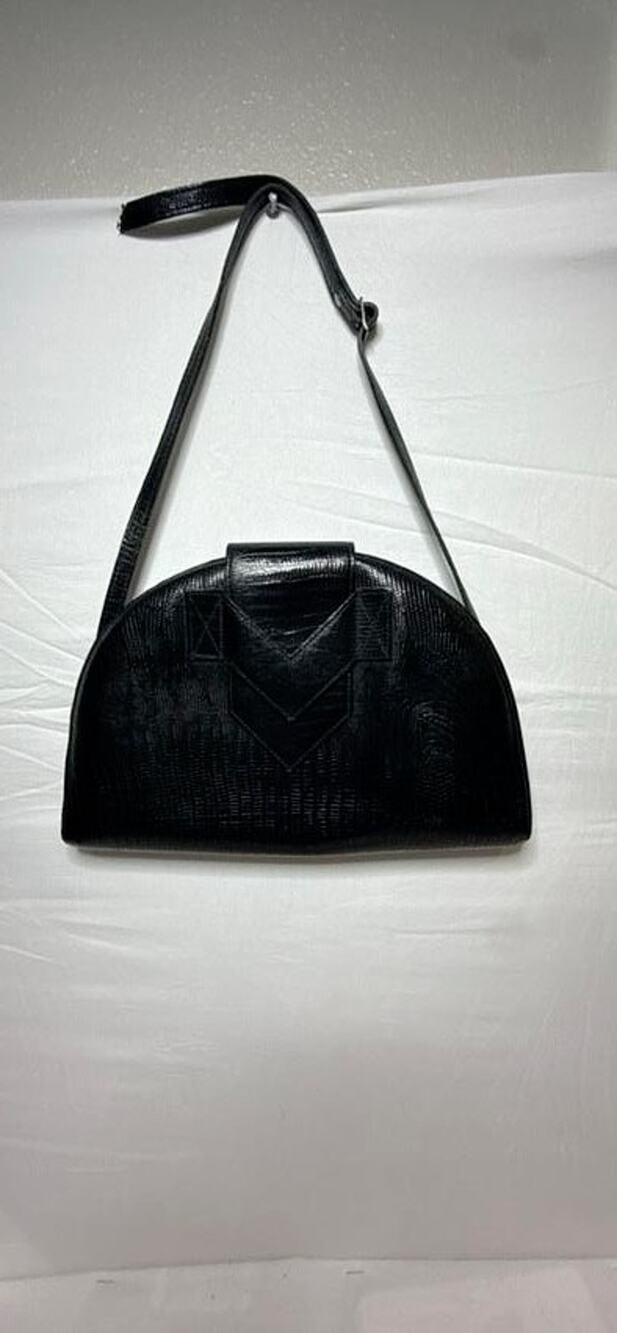 Paquetage Paris Vintage Black Lizard Leather Half Moon Shoulder Crossbody Bag
